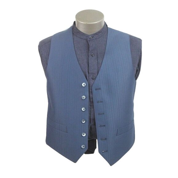 mens blue Vintage 70s 2pc vest blazer jacket sport suit coat polyester knit 38 R - Picture 7 of 8